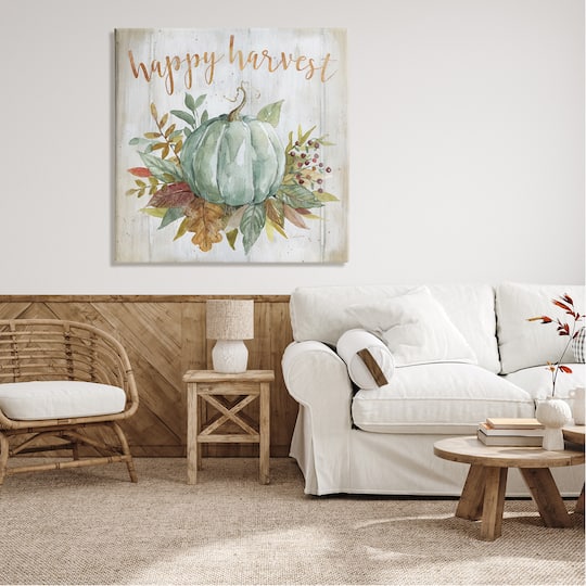 Stupell Industries Happy Harvest Seasonal Pumpkin Canvas Wall Art